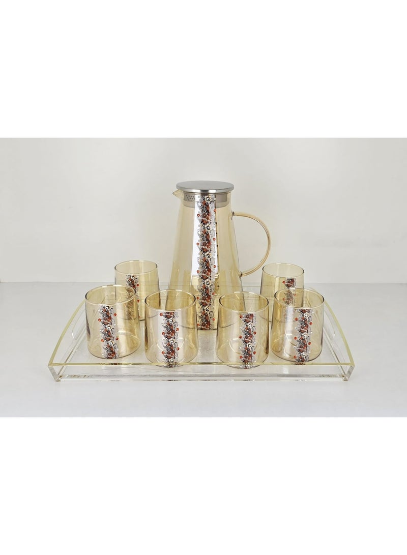 Radin Water Set Of 8Pieces Six Glass With One Jug For Water Juice And One Piece Acrylic Tray High Quality Material - Image 3